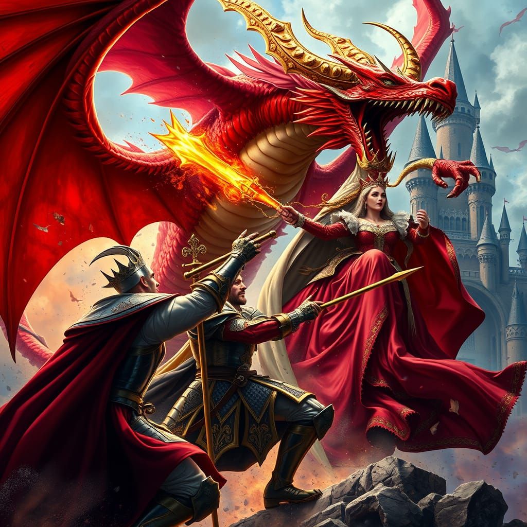 Playing Card Royalty Battles Fiery Dragon Over Castle
