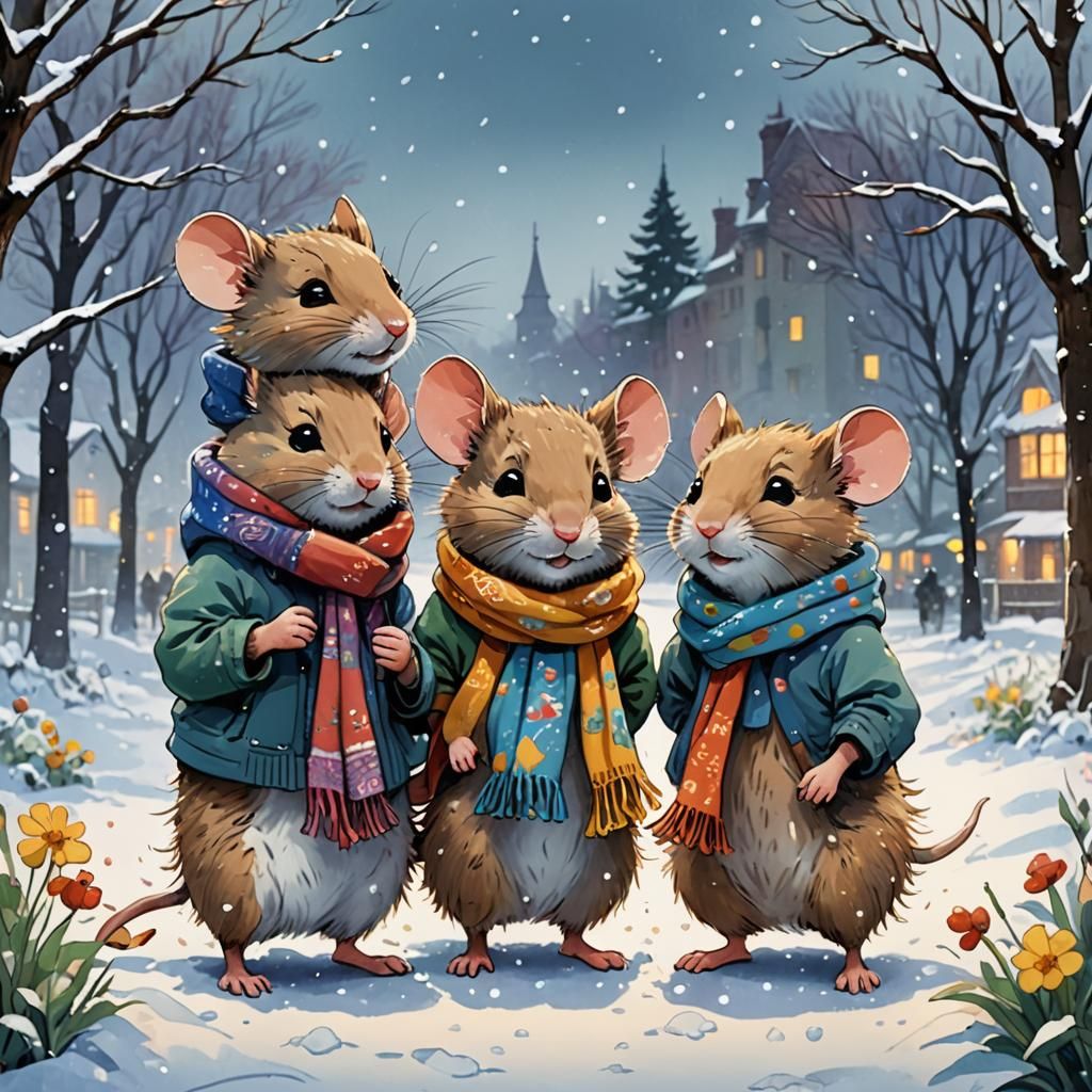 Mice in Winter Scarves: Cel-Shaded Manga Art