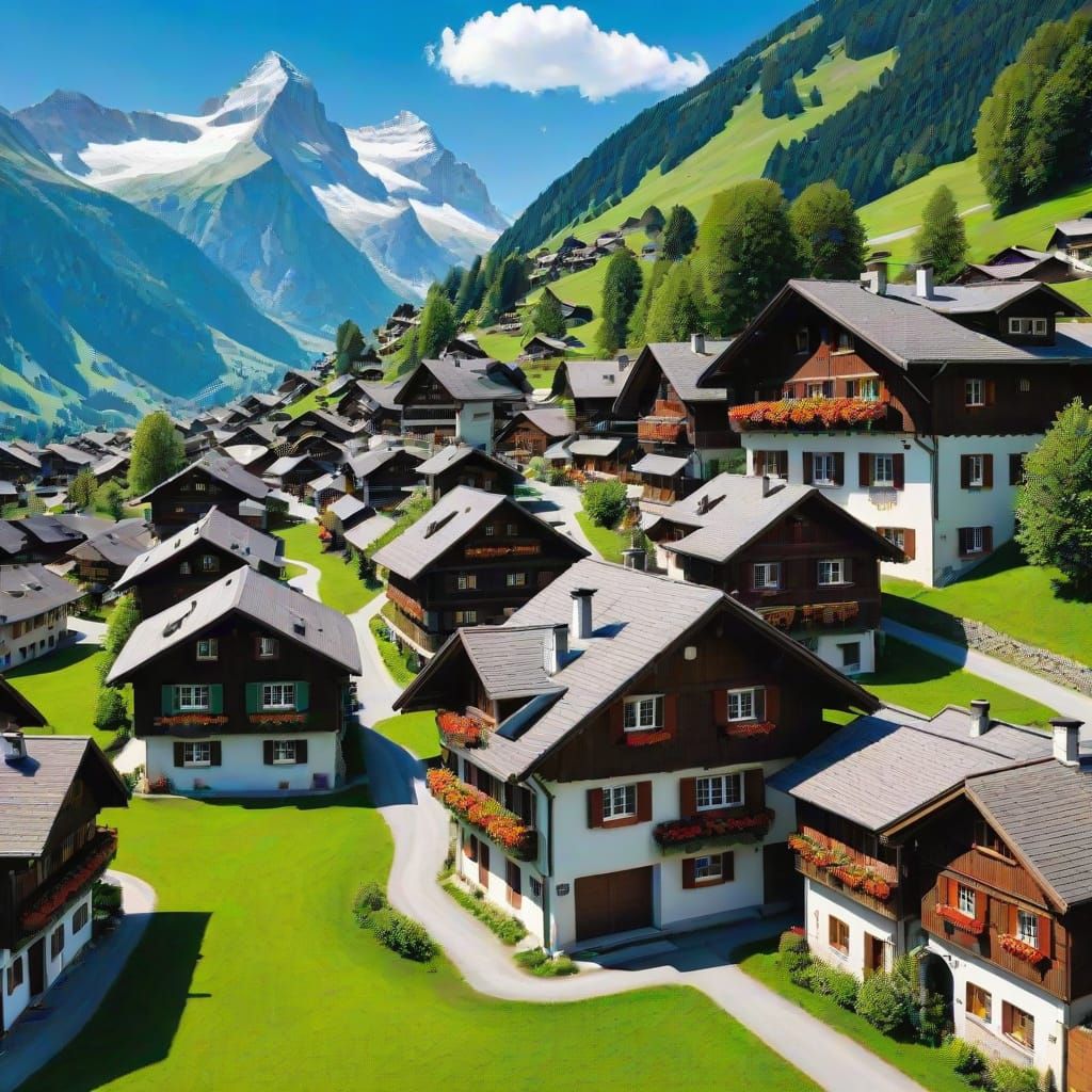 Beautiful Swiss Alps Village Close Up