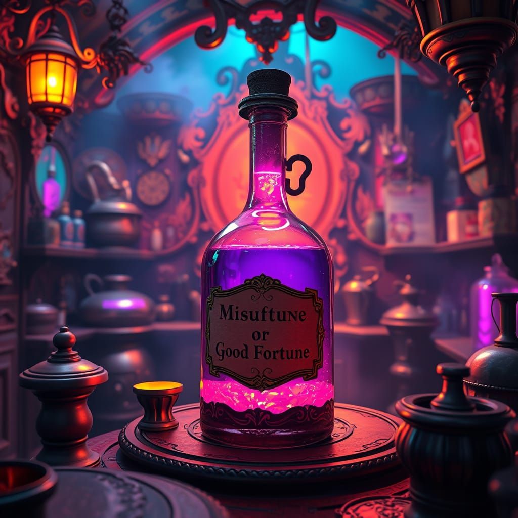 Mystical Potion in a Vibrant, Glowing Shop