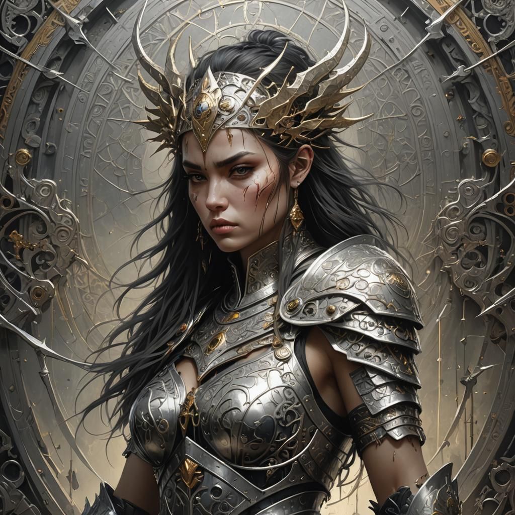 Silver Armored Barbarian in Surreal Digital Art Style