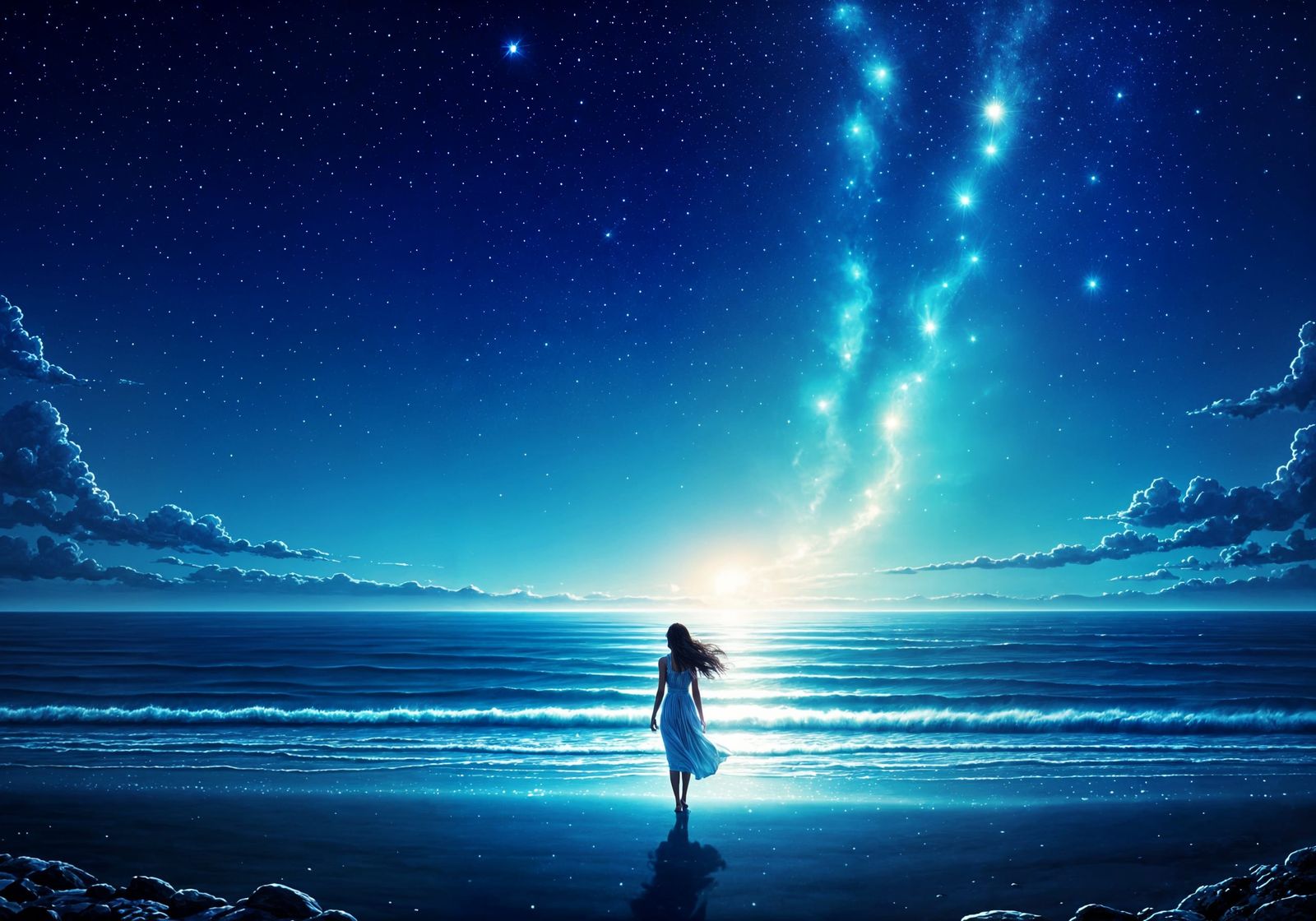 Blue Night: A Glittering Seascape Artwork