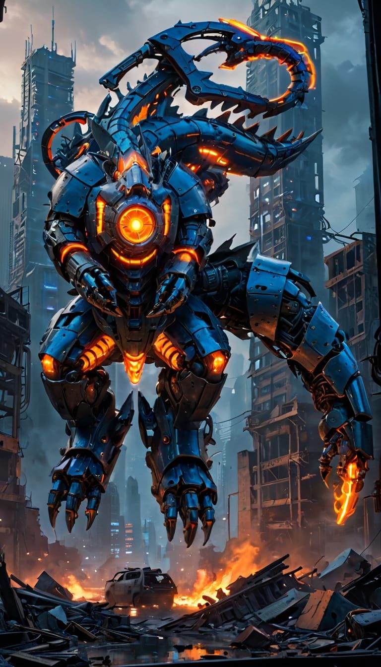 Cyber Dragon Dominates Post-Apocalyptic Mega City in Dark, F...