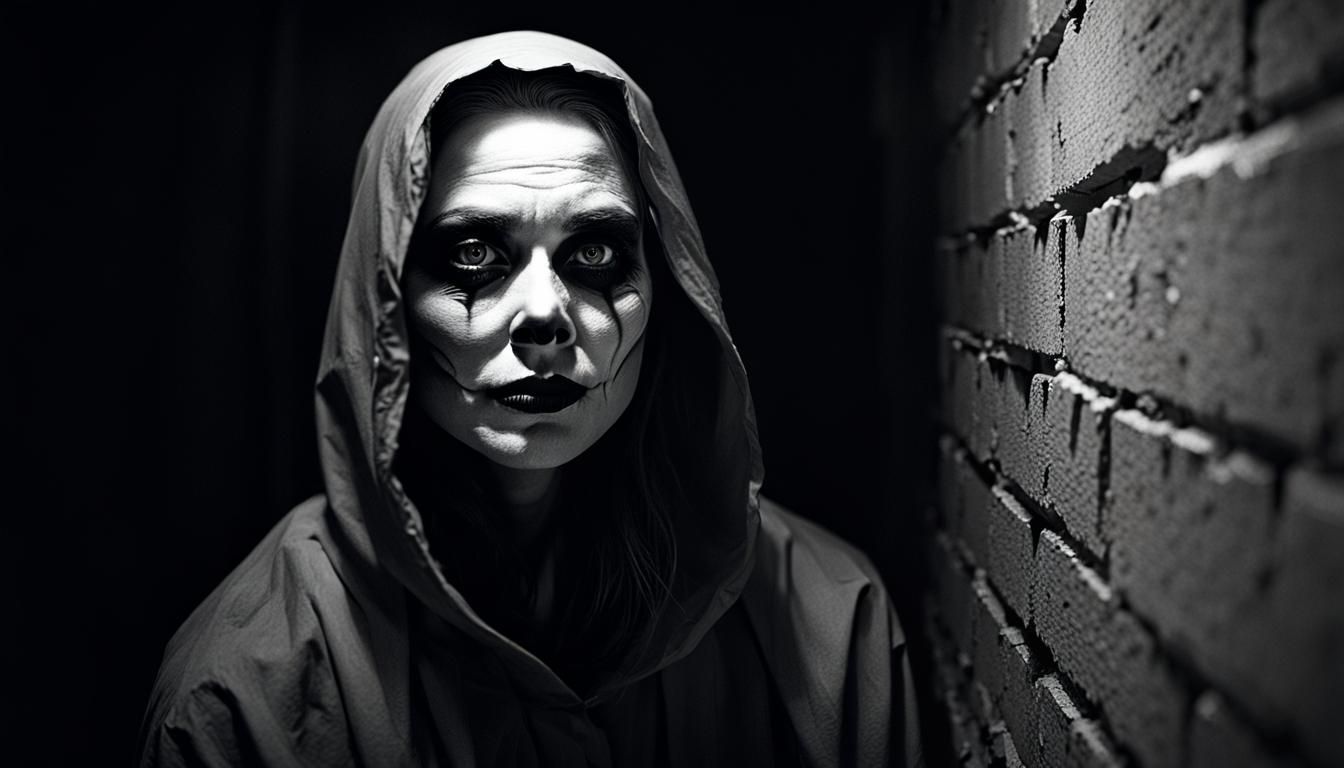 Sinister Ghost Woman in Dark Corner