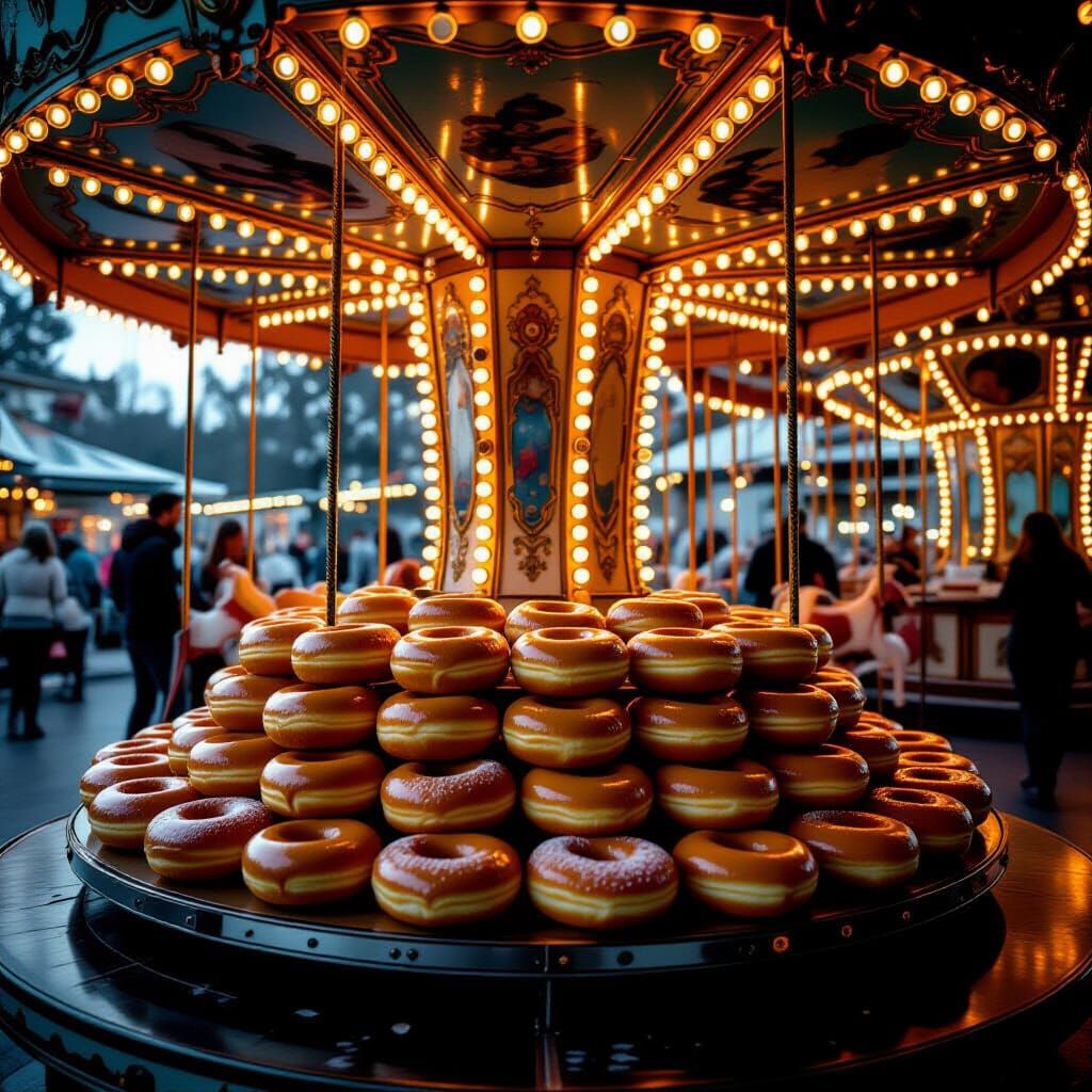 Cinematic Donut Carousel Under Dramatic Lighting