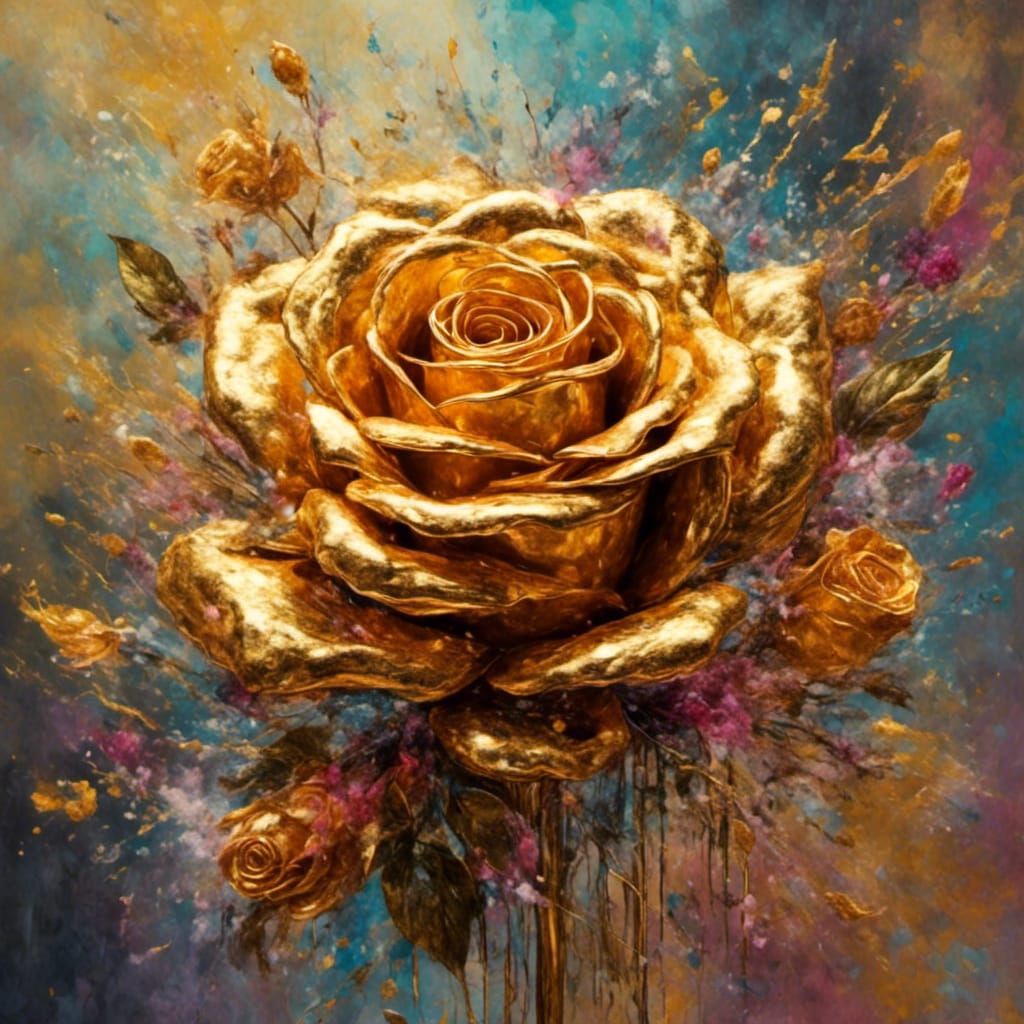 Golden Rose Bouquet in Splash Art Style