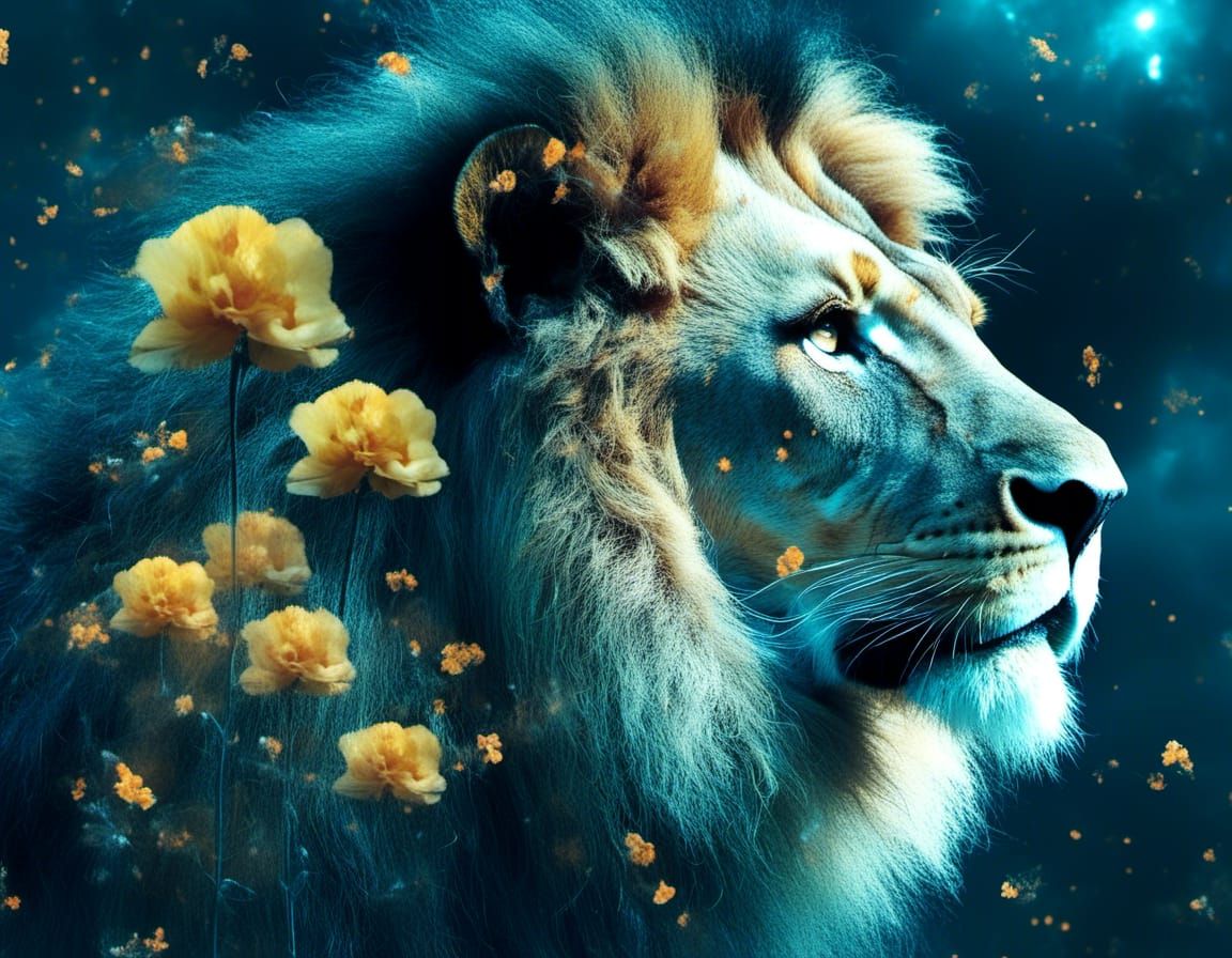 Lion Double Exposure: Savannah and Magic