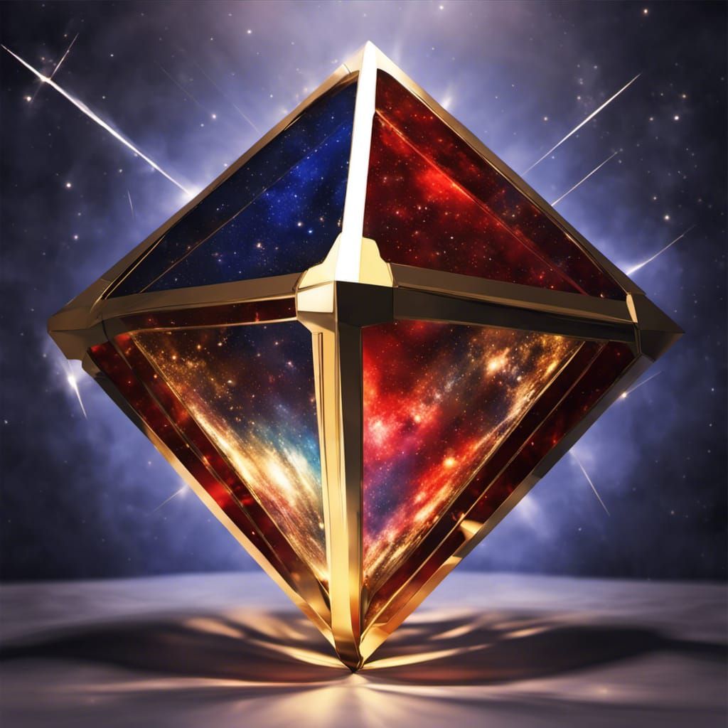 Cosmic Prism in Gold, Blue, and Red