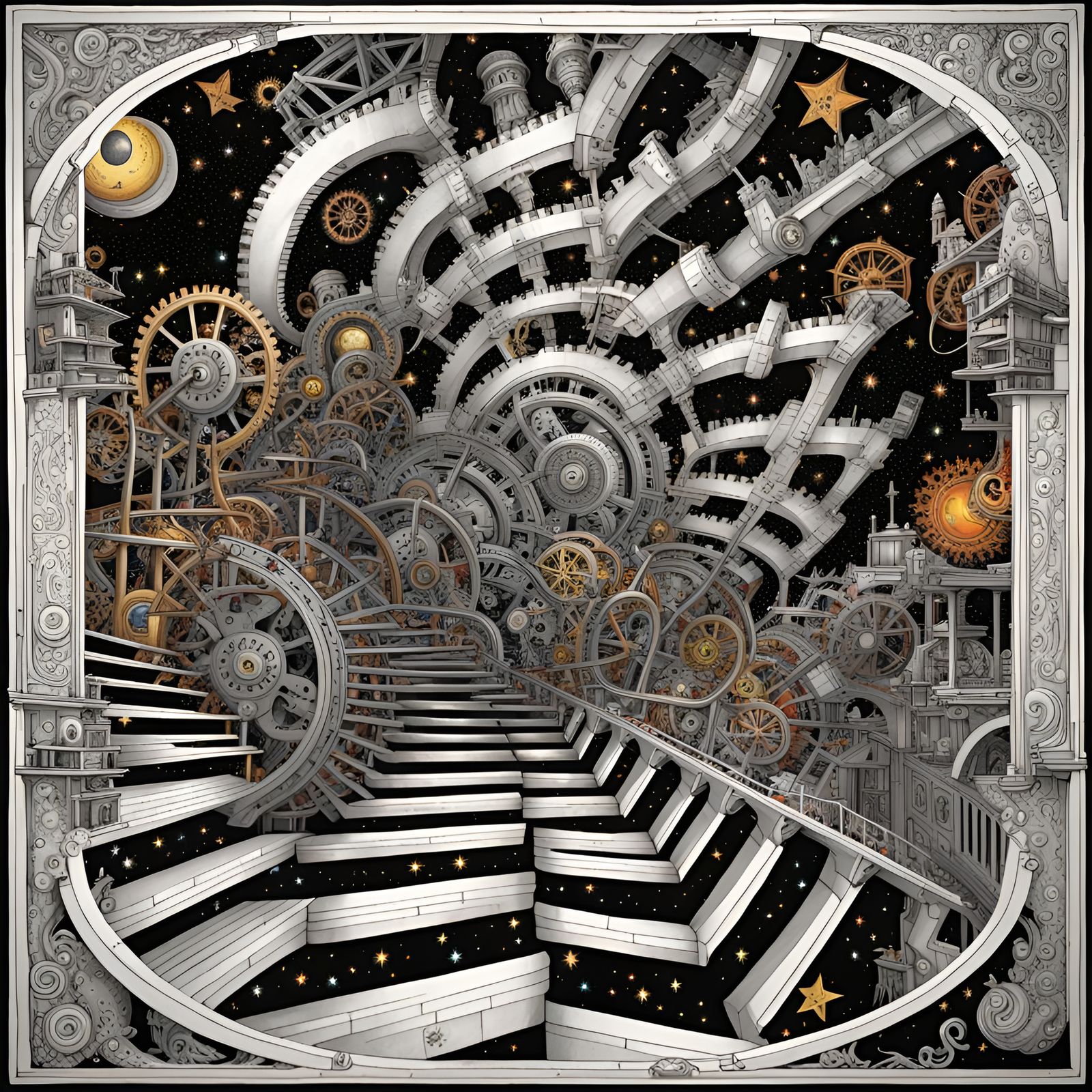 Steampunk engine, optical illusion