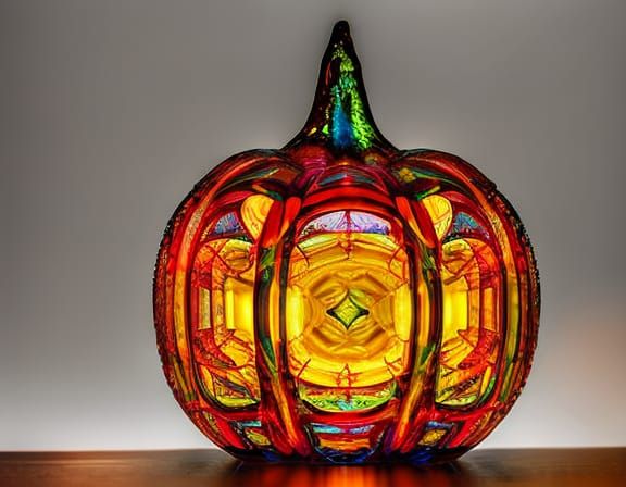 Glass Ornamental Pumpkin on Wooden Desk