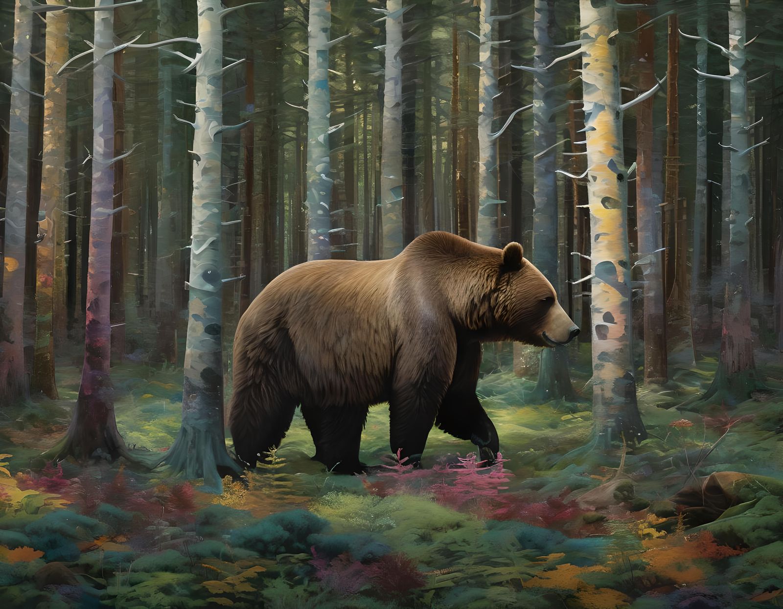 Ethereal Mother of Pearl Bear in Forest
