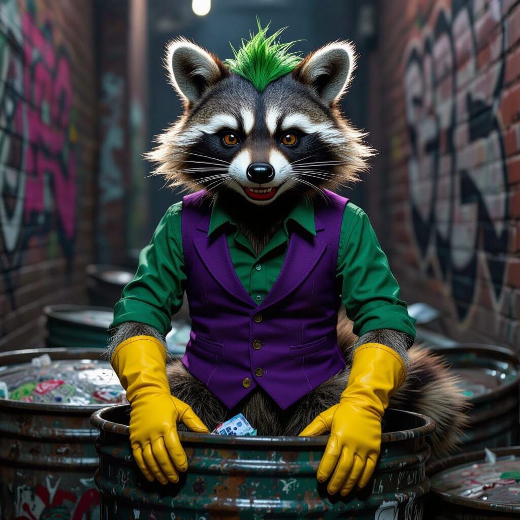 Mischievous Raccoon Villain in Gritty Alleyway