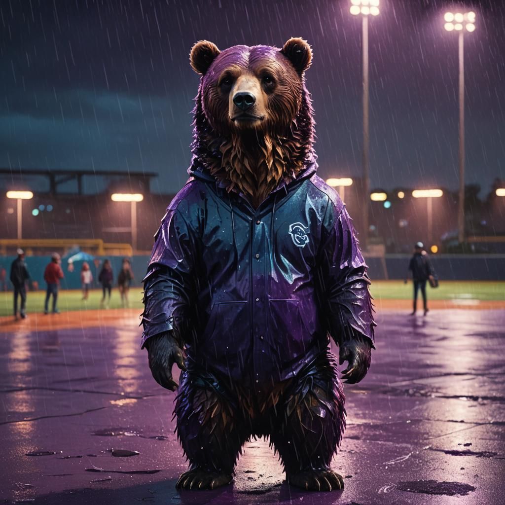 Sad Bear in Rain: Vibrant Digital Art