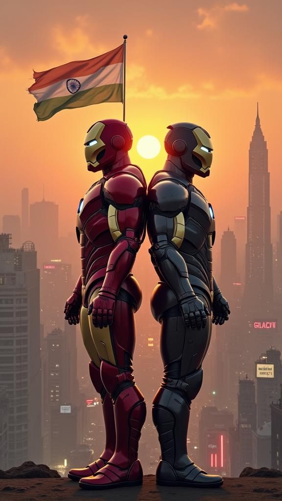 Iron Man and War Machine in Mumbai Sunset