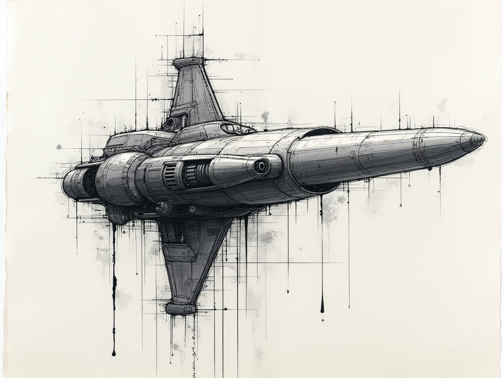 Abstract industrial sci-fi engineering drawing on a napkin