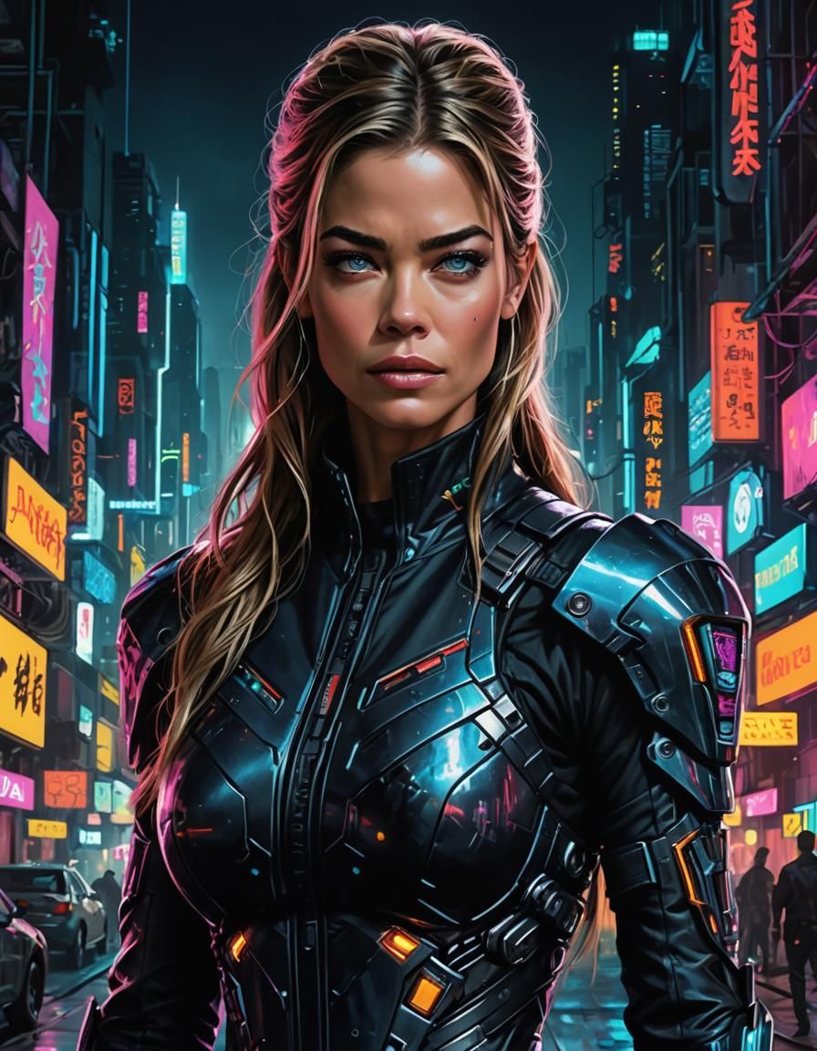 Cyberpunk Fantasy Illustration of Woman with Neon Accents