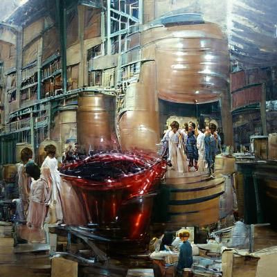 Wine Factory Interior as Oil Painting
