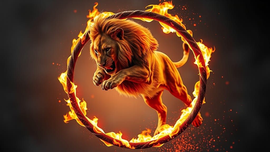Lion Leaps Through Fire in Dramatic Photo