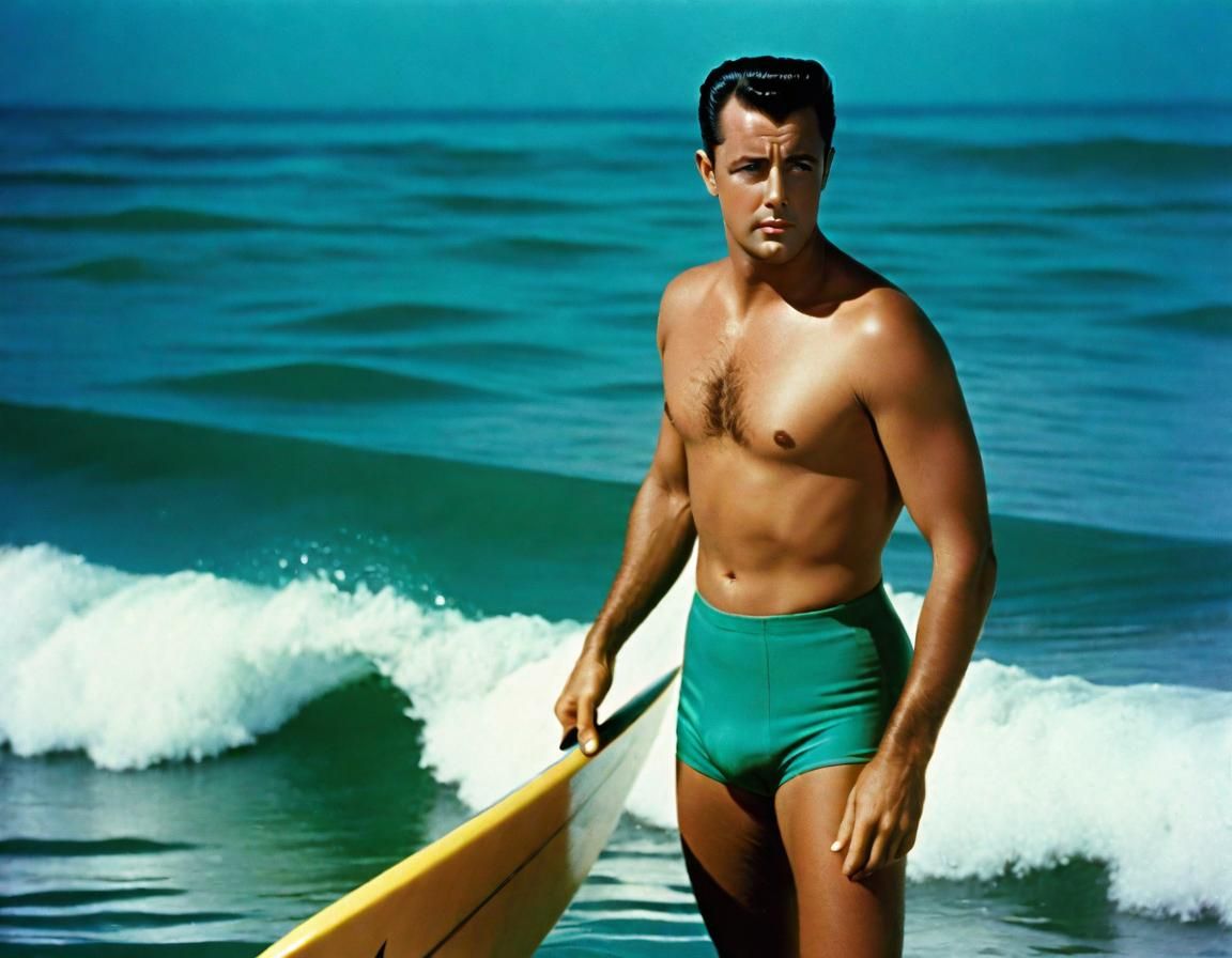 1950s Surfer Dude in Cinematic Film Still