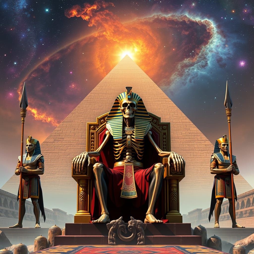 Pharaoh Skeleton Shaman on Throne, Digital Art