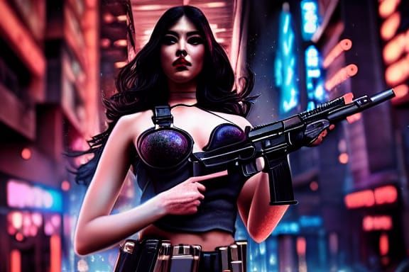 Cyberpunk Beauty Seeks Vengeance in Photorealistic Artwork