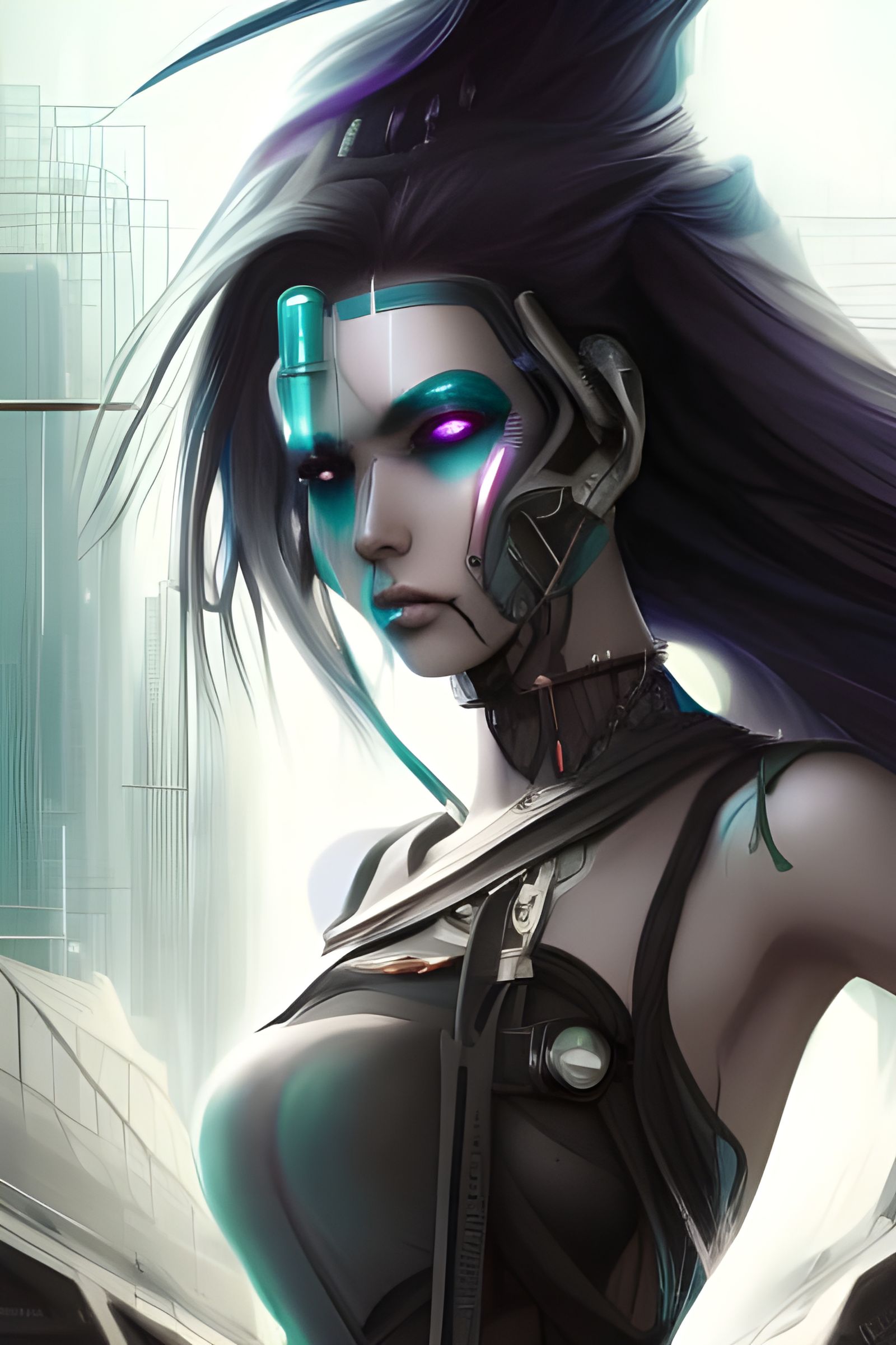 Cyberpunk Dark Elf Goddess in Cityscape