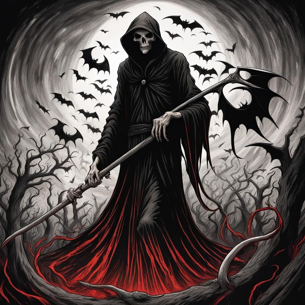 Eldritch Grim Reaper Line Art with Scythe