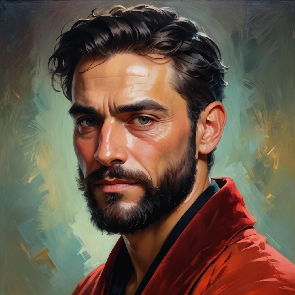 Impressionist Portrait of a Smiling Bearded Man