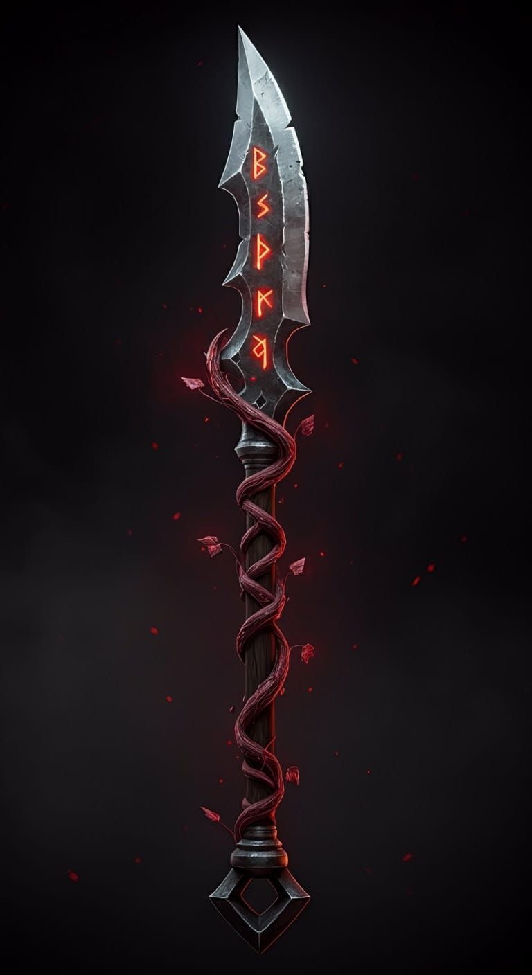 Sleek Silver War Pick with Serpent-Fang Point and Crimson Ac...