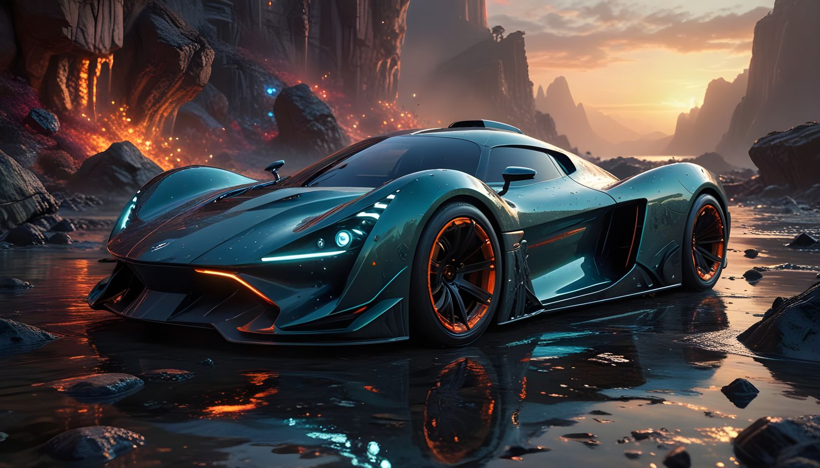 Hyperrealistic Amphibious Hypercar on Seafloor at Night