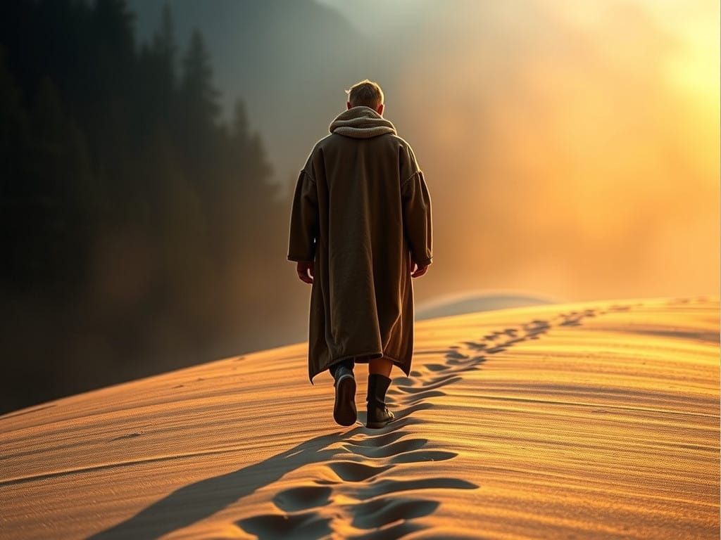 Earth-Toned Figure Emerges from Twilight