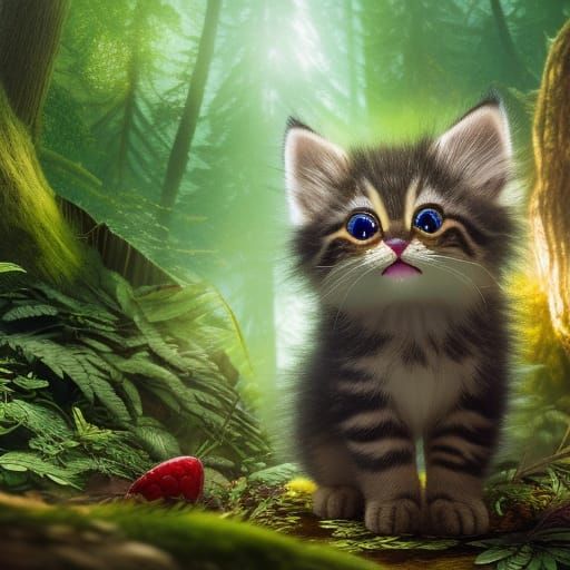 Cute Chibi Kitten in Enchanted Forest
