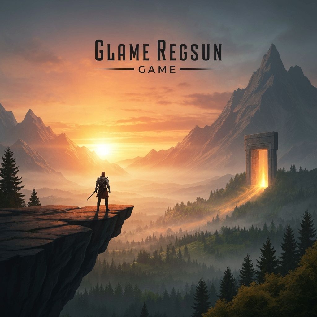 Lone Hero Overlooking Fantasy World at Sunset