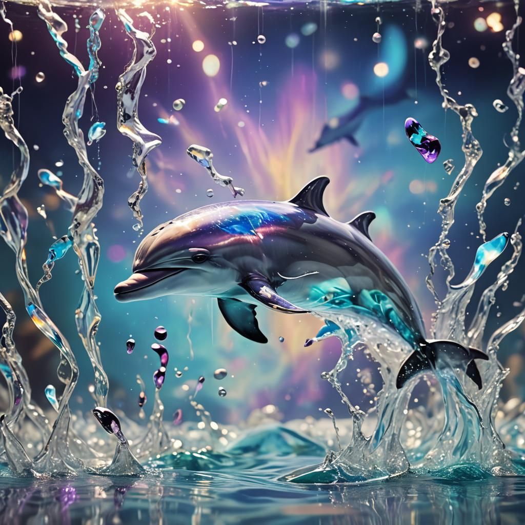 Glass Ocean Dolphin in Surreal Bioluminescent Scene