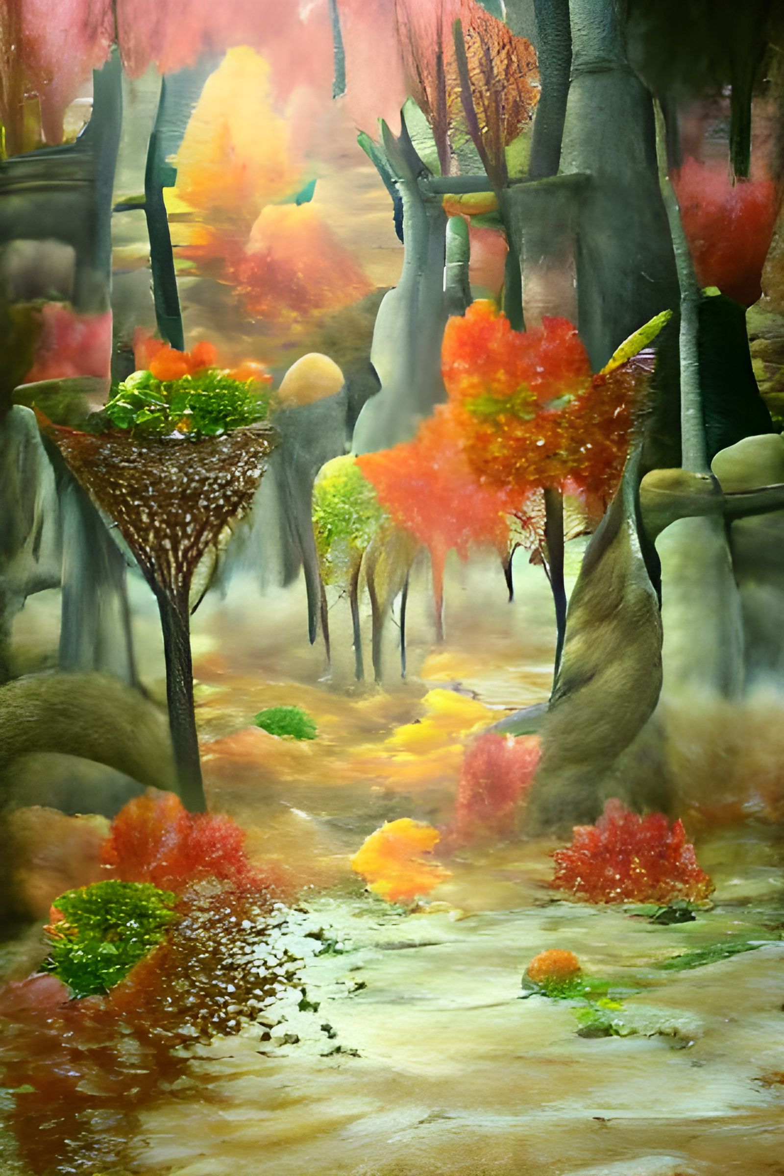 Fantasy Forest Landscape with Autumn Leaves