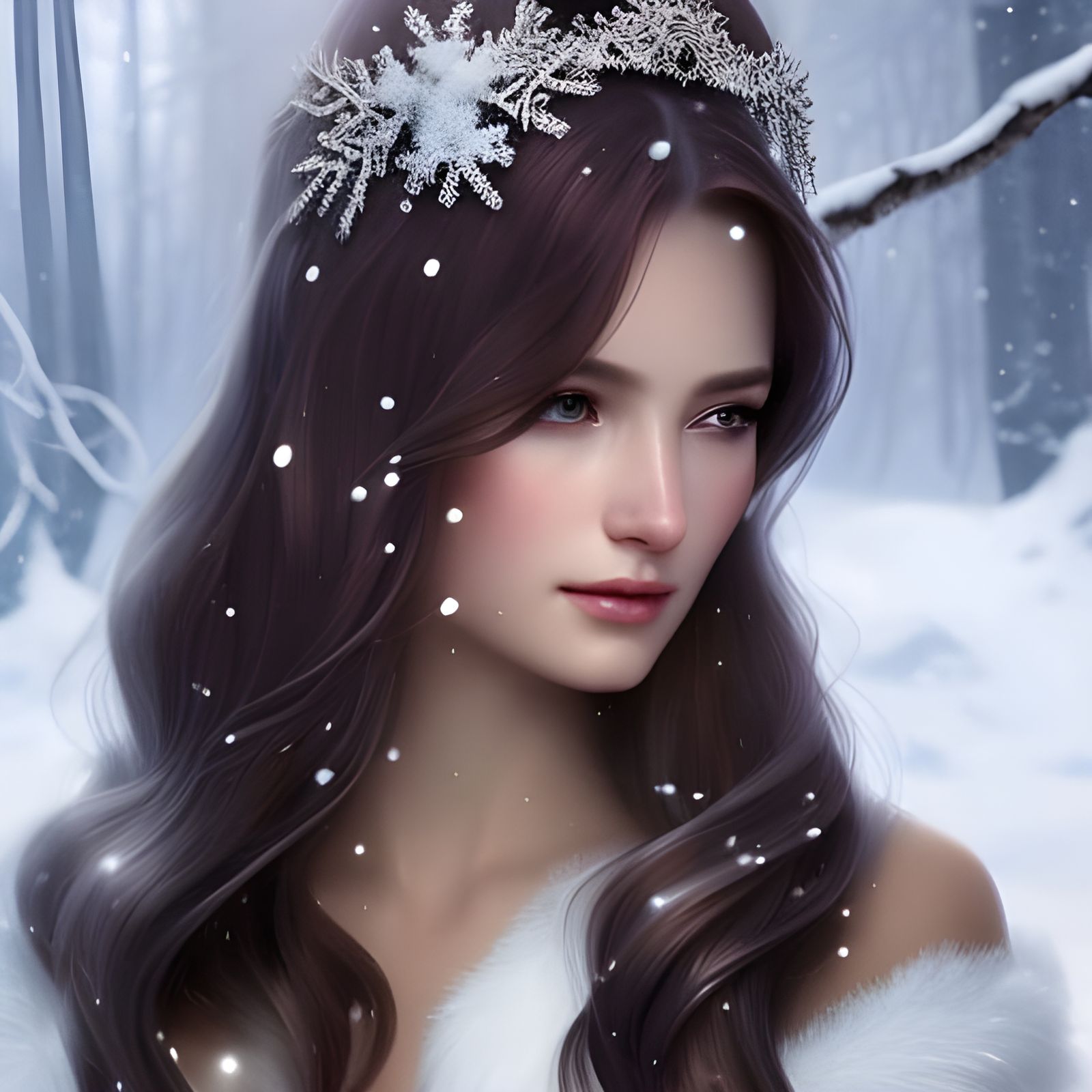 Icy Snow Princess Portrait in Art Nouveau Style