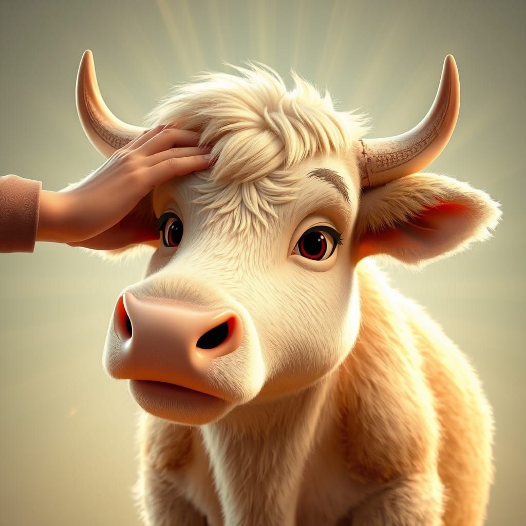 Warm Disney-Inspired Scene of a Petted Bull