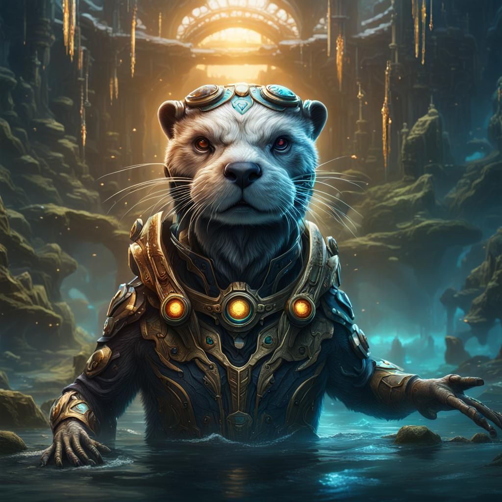 Otter Cyborg God in Detailed Matte Painting Style