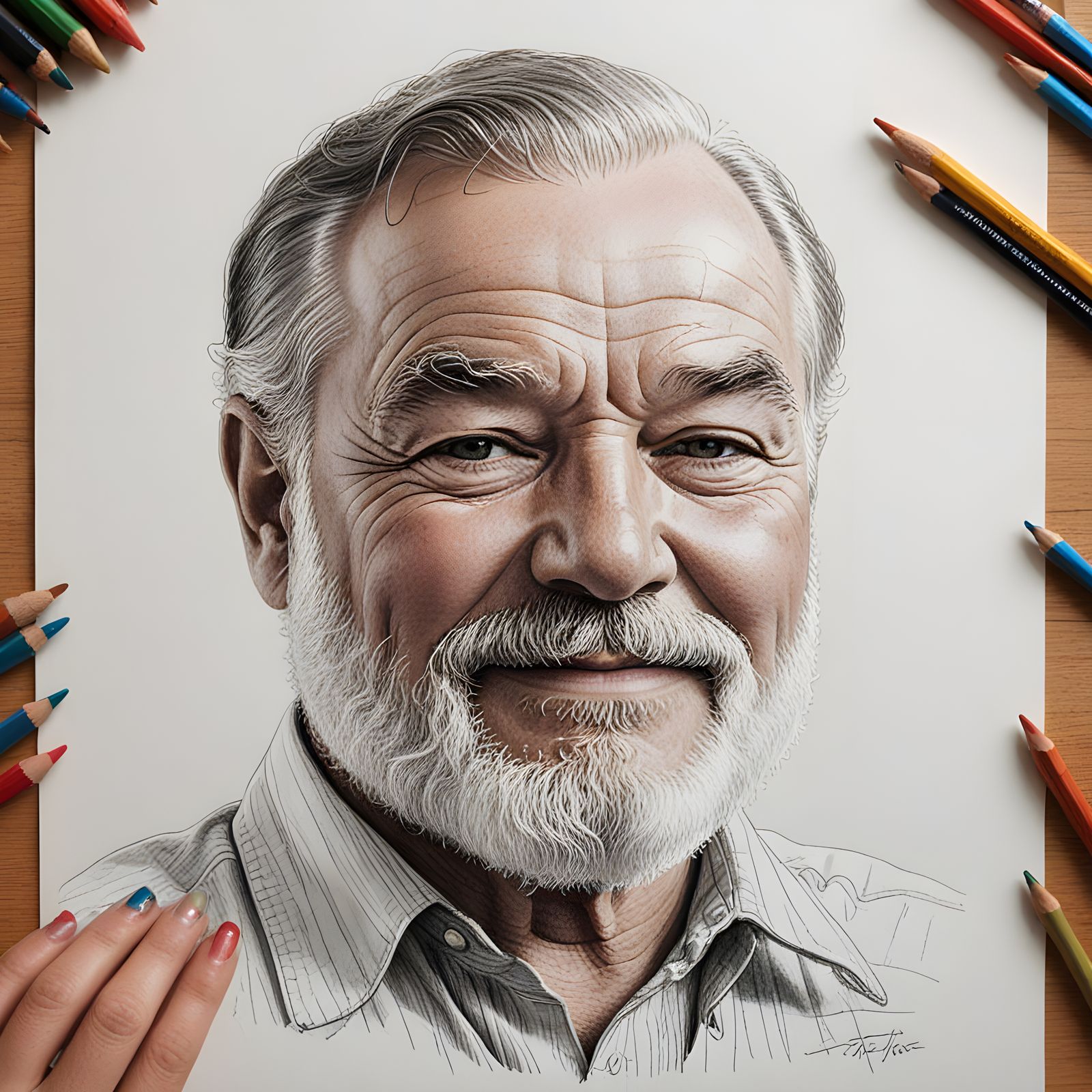 Elegant Portrait of Ernest Hemingway in Watercolor