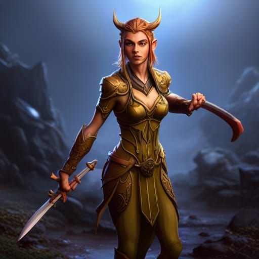 Detailed Wood Elf Warrior in Fantasy Art Style