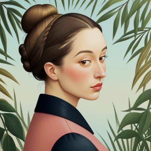 Naive Art Portrait: Woman with Bun