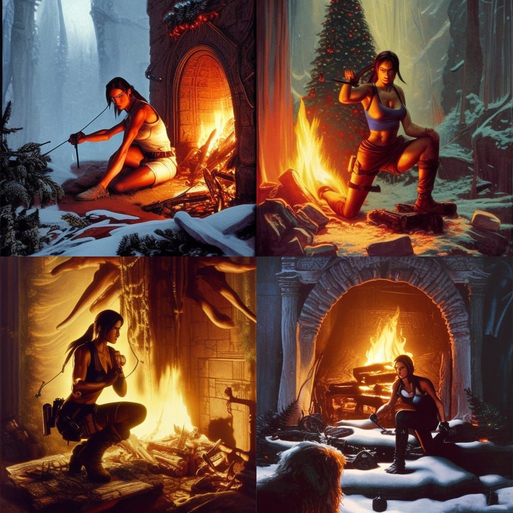 Lara Croft by Fire, Hyperrealistic Film Still