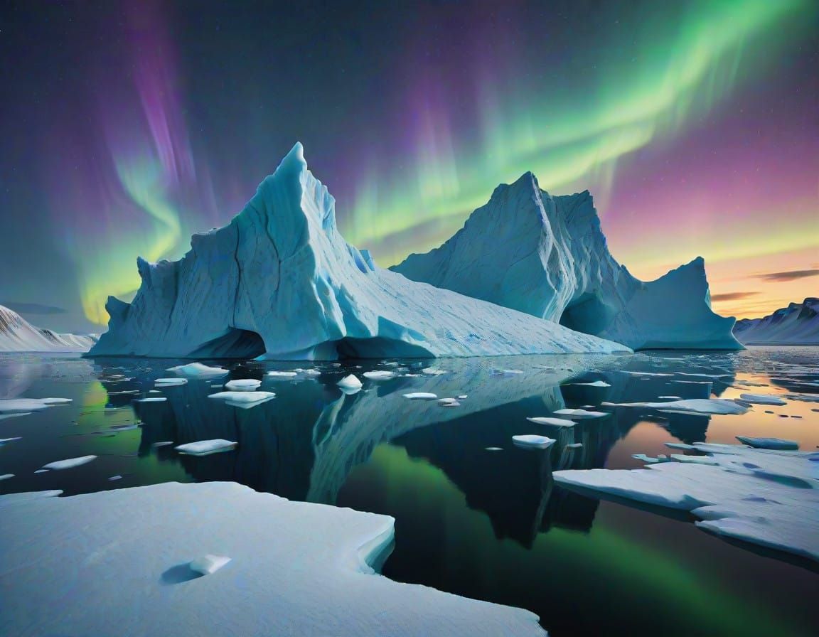Aurora Borealis Illuminates a Serene Arctic Iceberg
