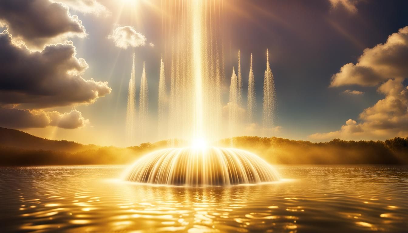 Ethereal Magic Fountain with Golden Sunbeams