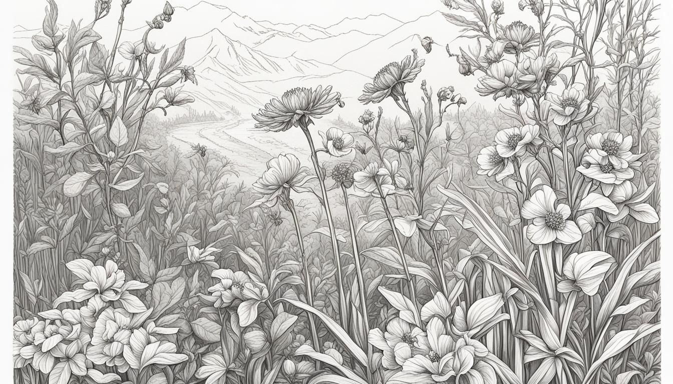 Detailed Ink Illustration of a Botanical Garden