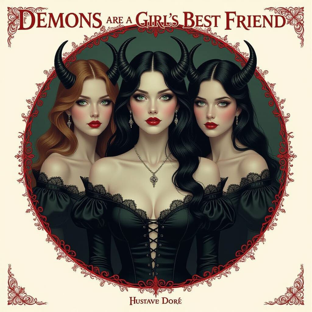 Demons and Girl in Dark Gothic Horror Style