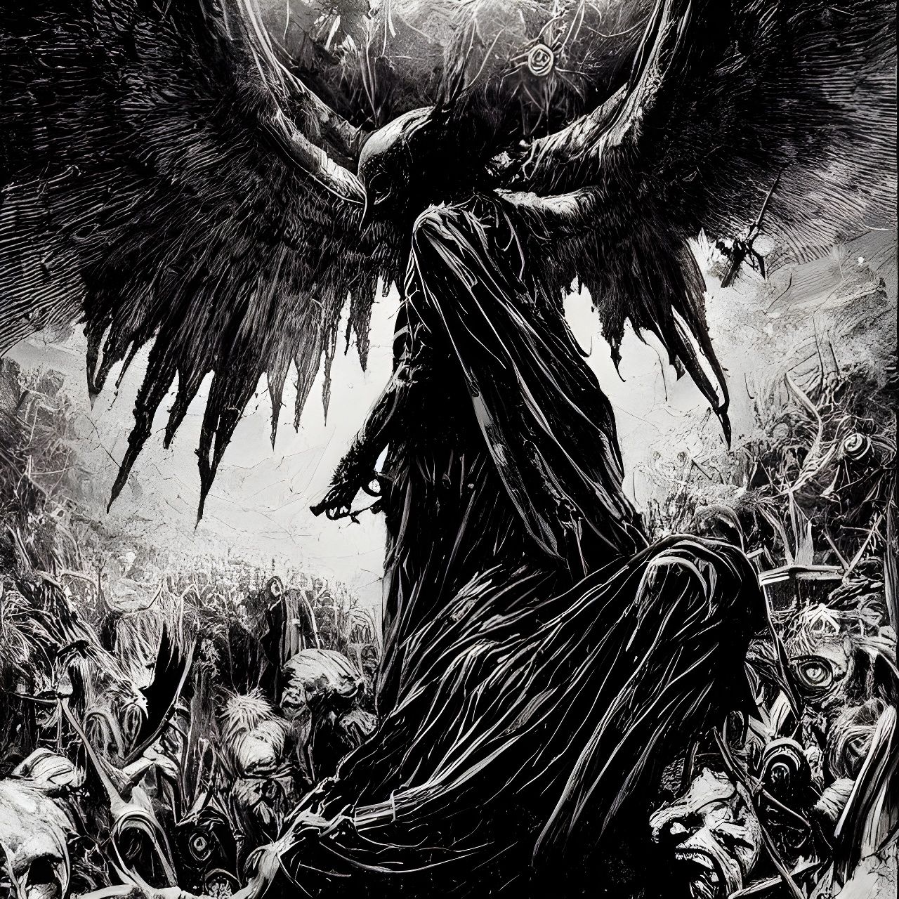 Unholy Saviour with Black Angel Wings: Dark Horror Art