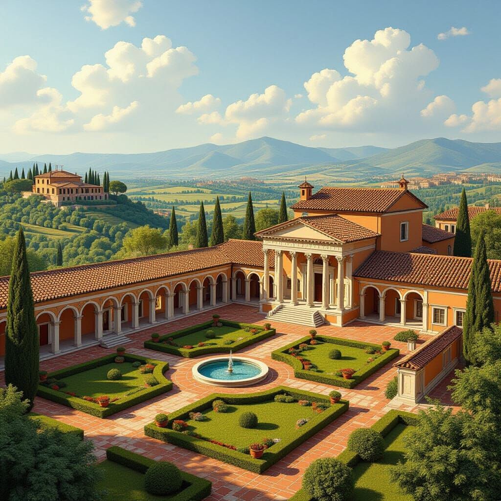 Luxurious Roman Villa, Bird's Eye View, Classical Style