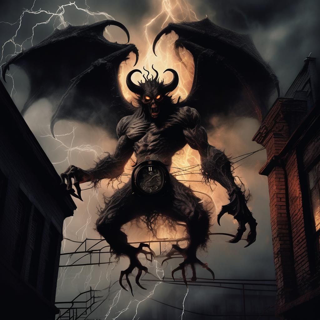 Demonic Clock Creature in Dark Fantasy Illustration