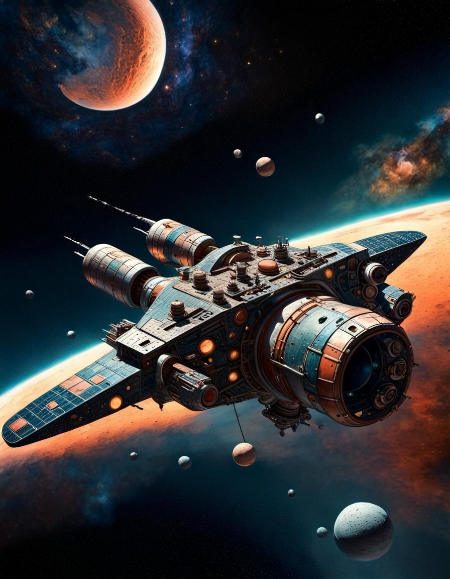 Retro Sci-Fi Spacecraft Design in Abstract Style